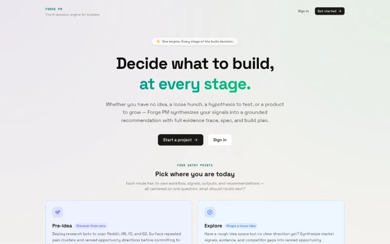 Screenshot: Forge PM landing page